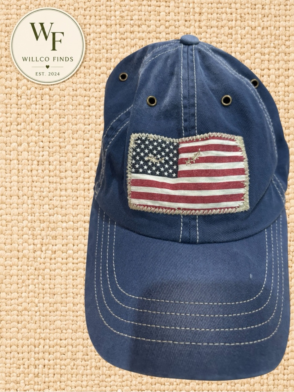 Polo Ralph Lauren American Flag Distressed Blue Baseball Cap Adjustable